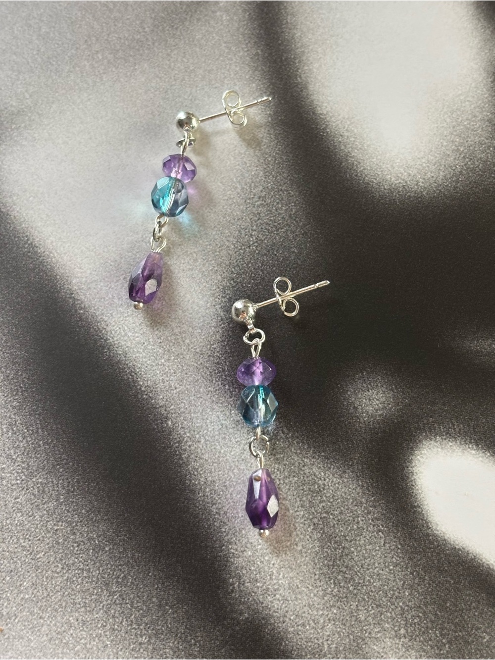 Handcrafted Purple & Blue Bead Drop Earrings